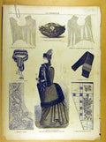 Old Antique Print Ref.233 Ladies Fashion Dress Corsage Hat French Costume