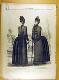 Original Old Antique Print *234 Ladies Fashion Dress Corsage Hat French Costume