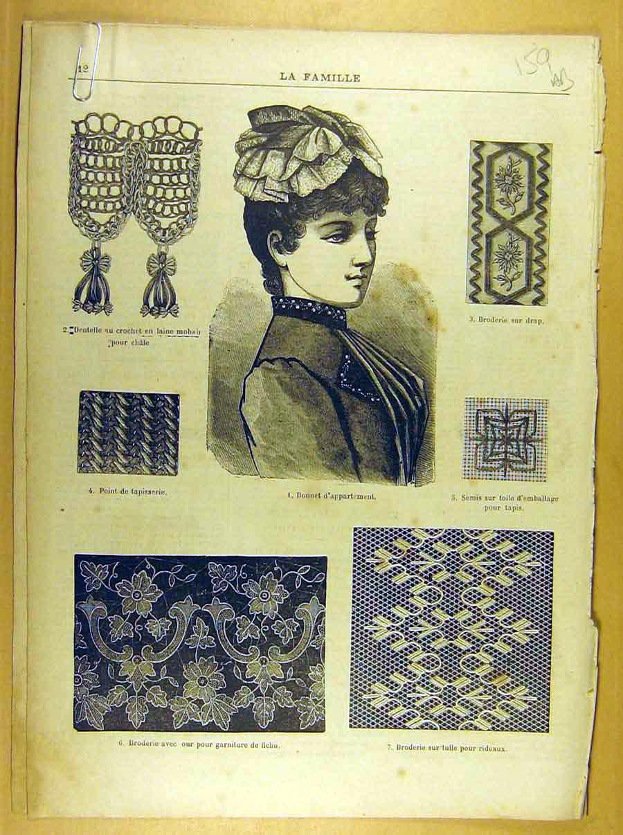 Old Antique Print Ref.236 Ladies Fashion Dress Corsage Hat French Costume