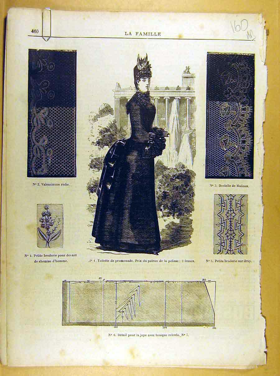 Original Old Antique Print *237 Ladies Fashion Dress Corsage Hat French Costume