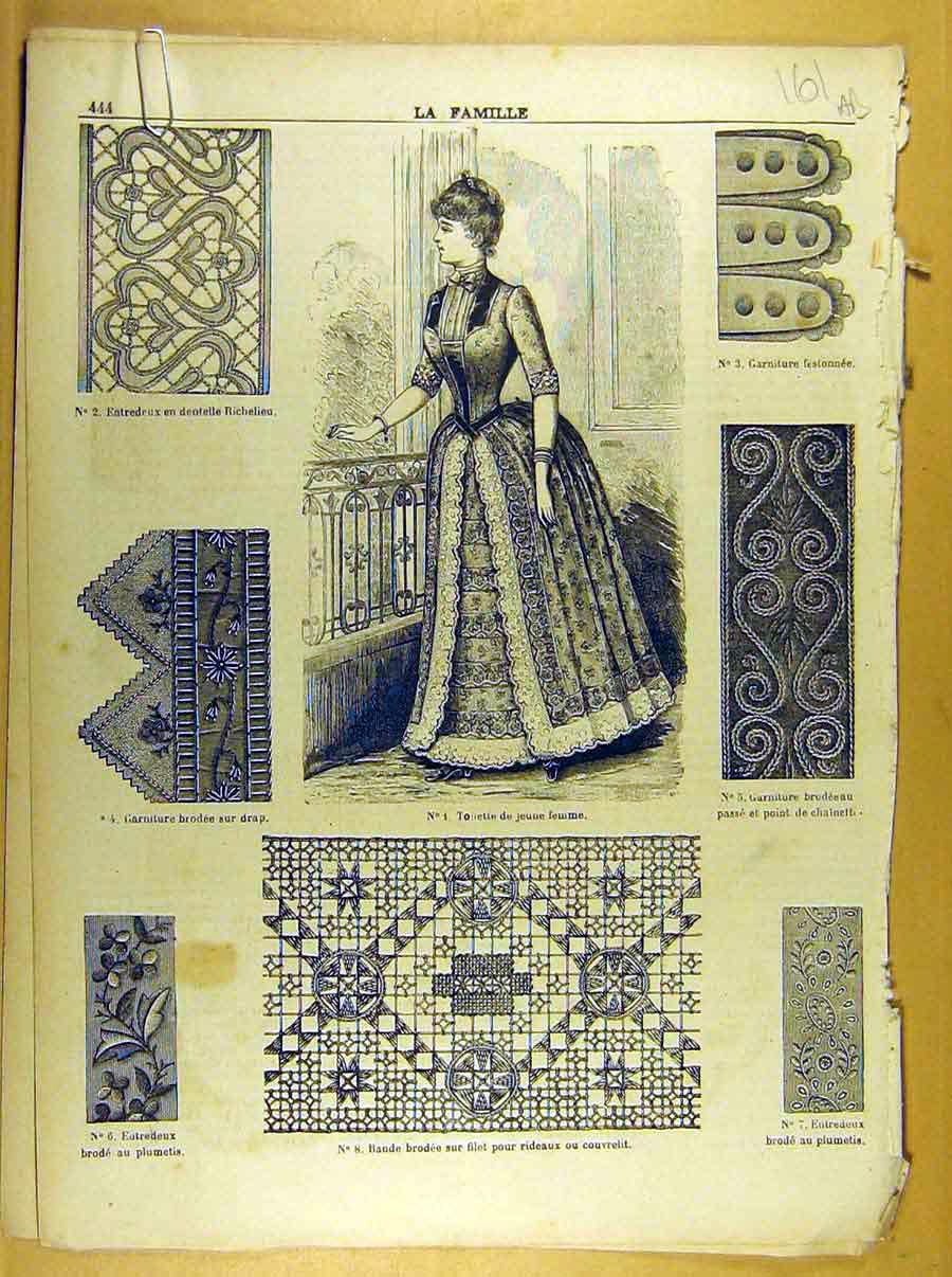 Original Old Antique Print *238 Ladies Fashion Dress Corsage Hat French Costume