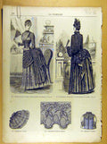 Old Antique Print Ref.240 Ladies Fashion Dress Corsage Hat French Costume