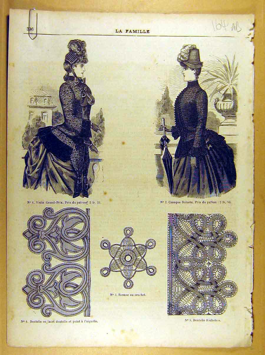 Old Antique Print Ref.241 Ladies Fashion Dress Corsage Hat French Costume