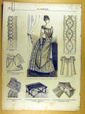 Original Old Antique Print *242 Ladies Fashion Dress Corsage Hat French Costume