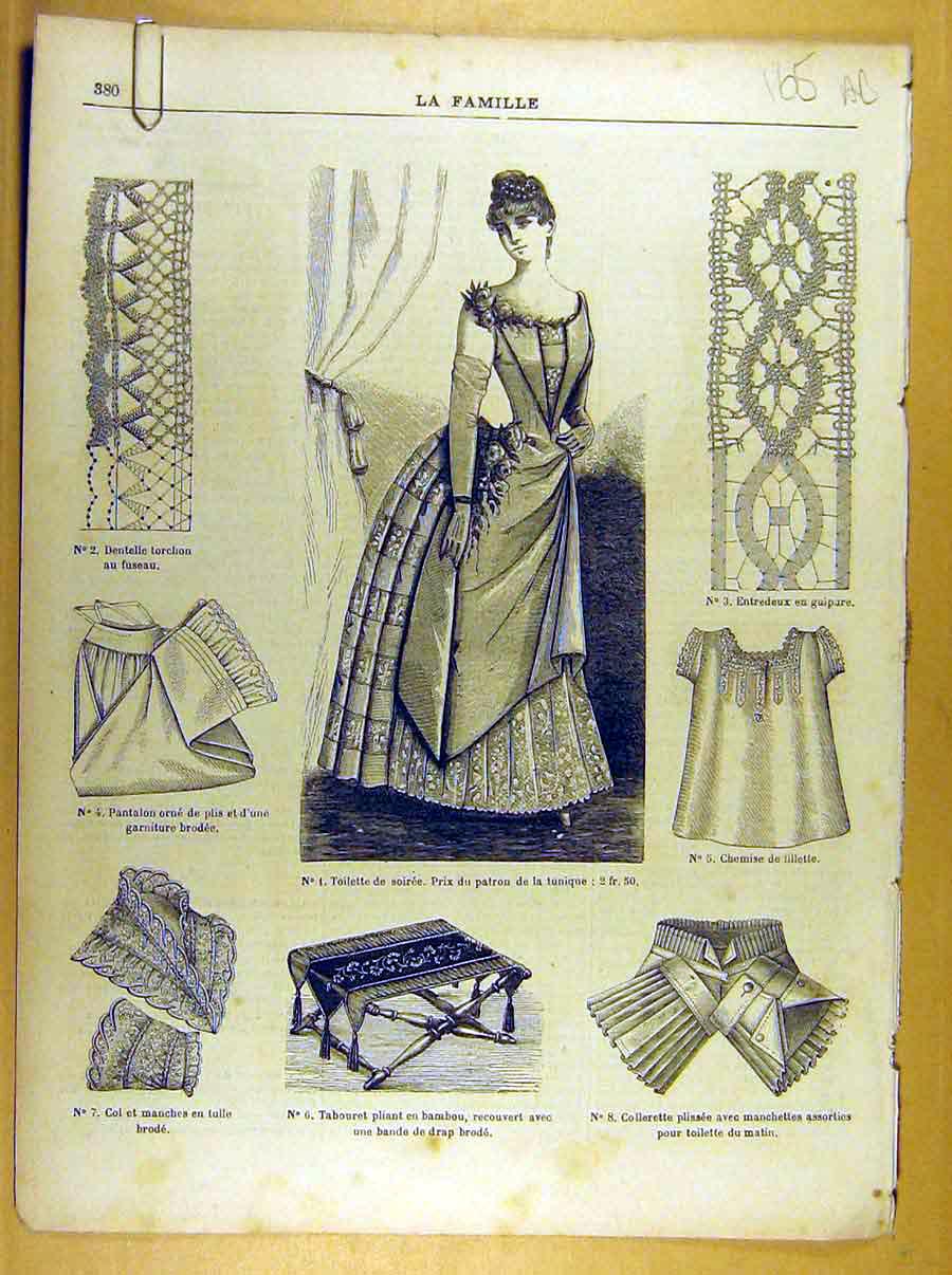Original Old Antique Print *242 Ladies Fashion Dress Corsage Hat French Costume