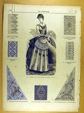 Old Antique Print Ref.244 Ladies Fashion Dress Corsage Hat French Costume