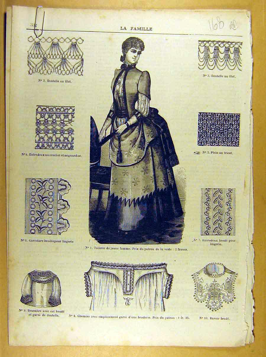 Original Old Antique Print *245 Ladies Fashion Dress Corsage Hat French Costume