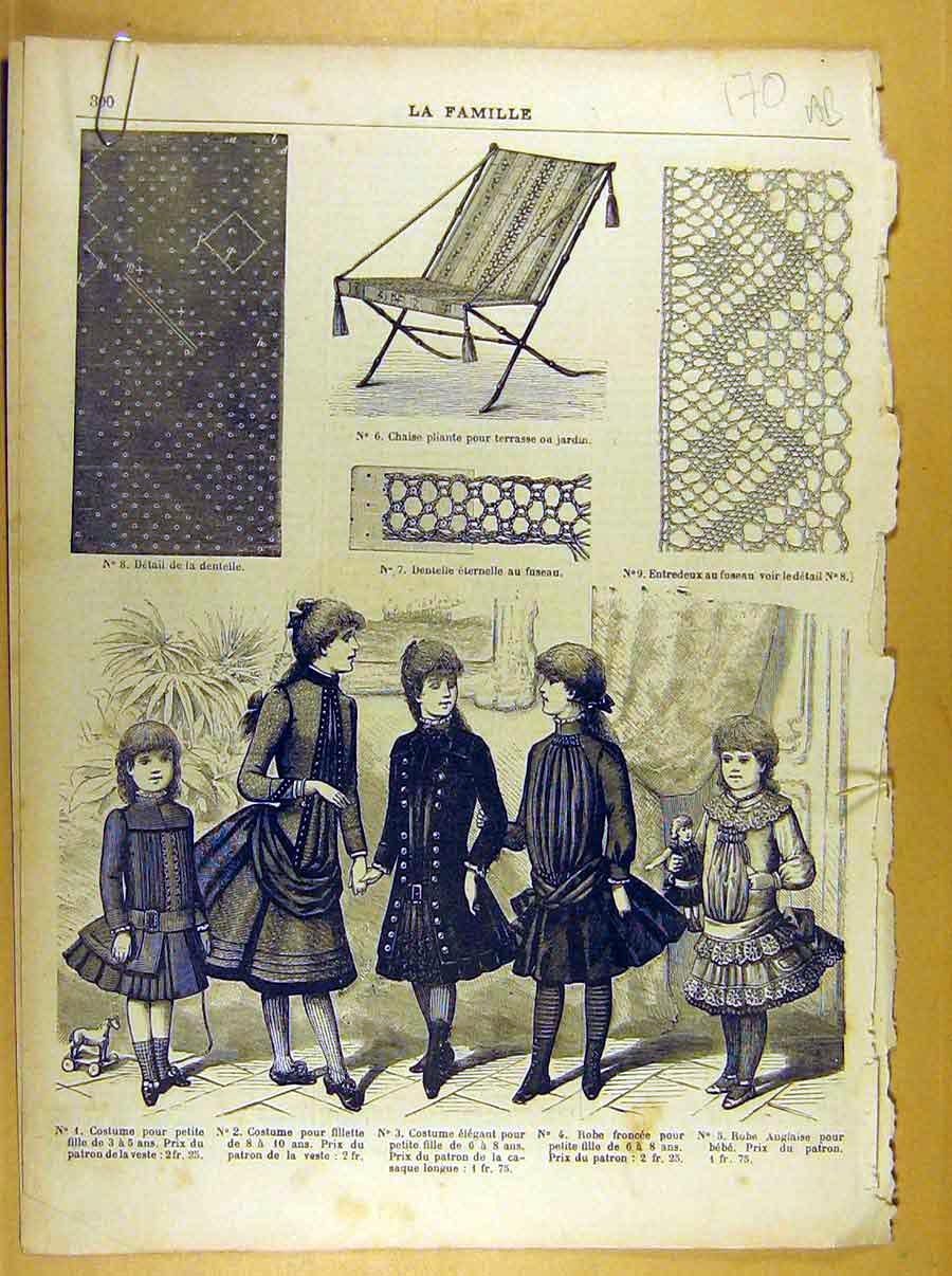 Old Antique Print *0011 Ladies Fashion Dress Corsage Hat French Costume
