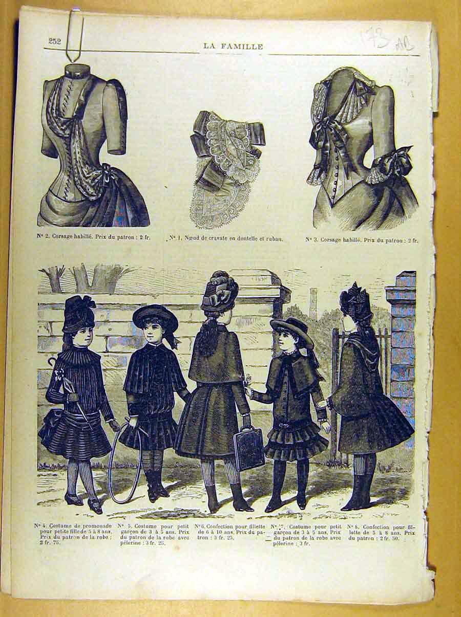 Original Old Antique Print *247 Ladies Fashion French Toilette Fabric Dress Hat