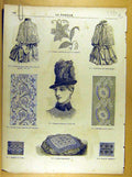 Original Old Antique Print *250 Ladies Fashion French Toilette Fabric Dress Hat