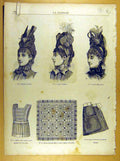 Old Antique Print Ref.255 Ladies Fashion French Toilette Fabric Dress Hat