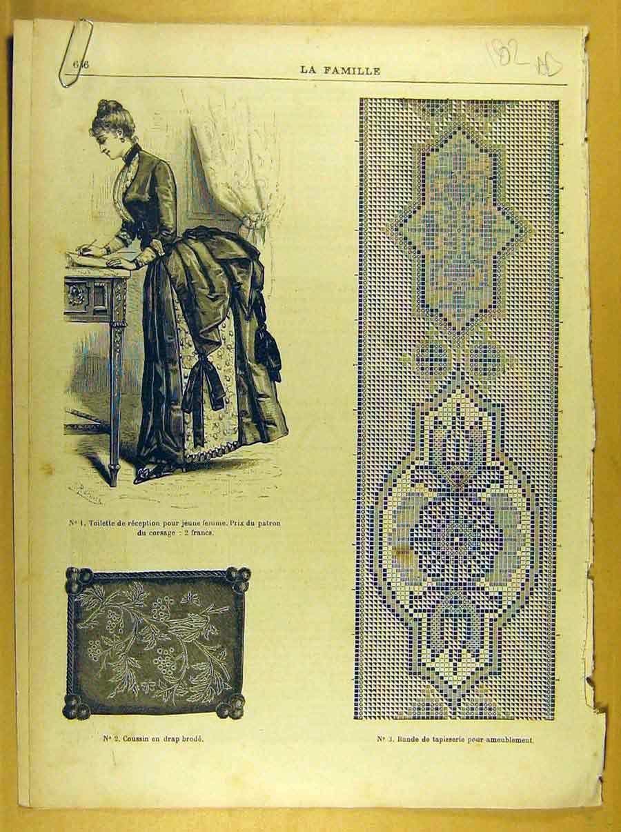 Old Antique Print Ref.256 Ladies Fashion French Toilette Fabric Dress Hat