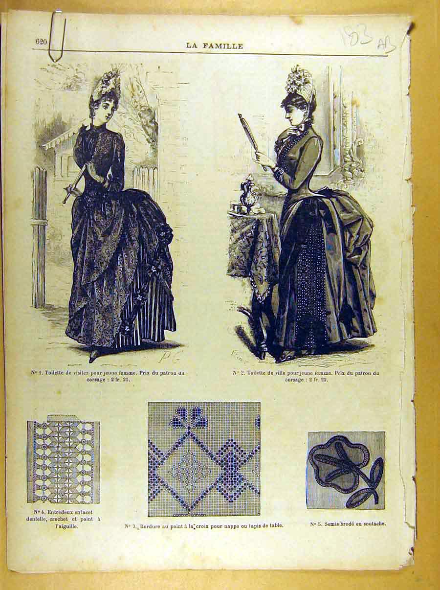 Old Antique Print Ref.257 Ladies Fashion French Toilette Fabric Dress Hat