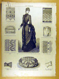 Old Antique Print Ref.258 Ladies Fashion French Toilette Fabric Dress Hat