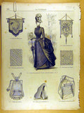 Original Old Antique Print *260 Ladies Fashion French Toilette Fabric Dress Hat
