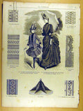 Original Old Antique Print *262 Ladies Fashion French Toilette Fabric Dress Hat
