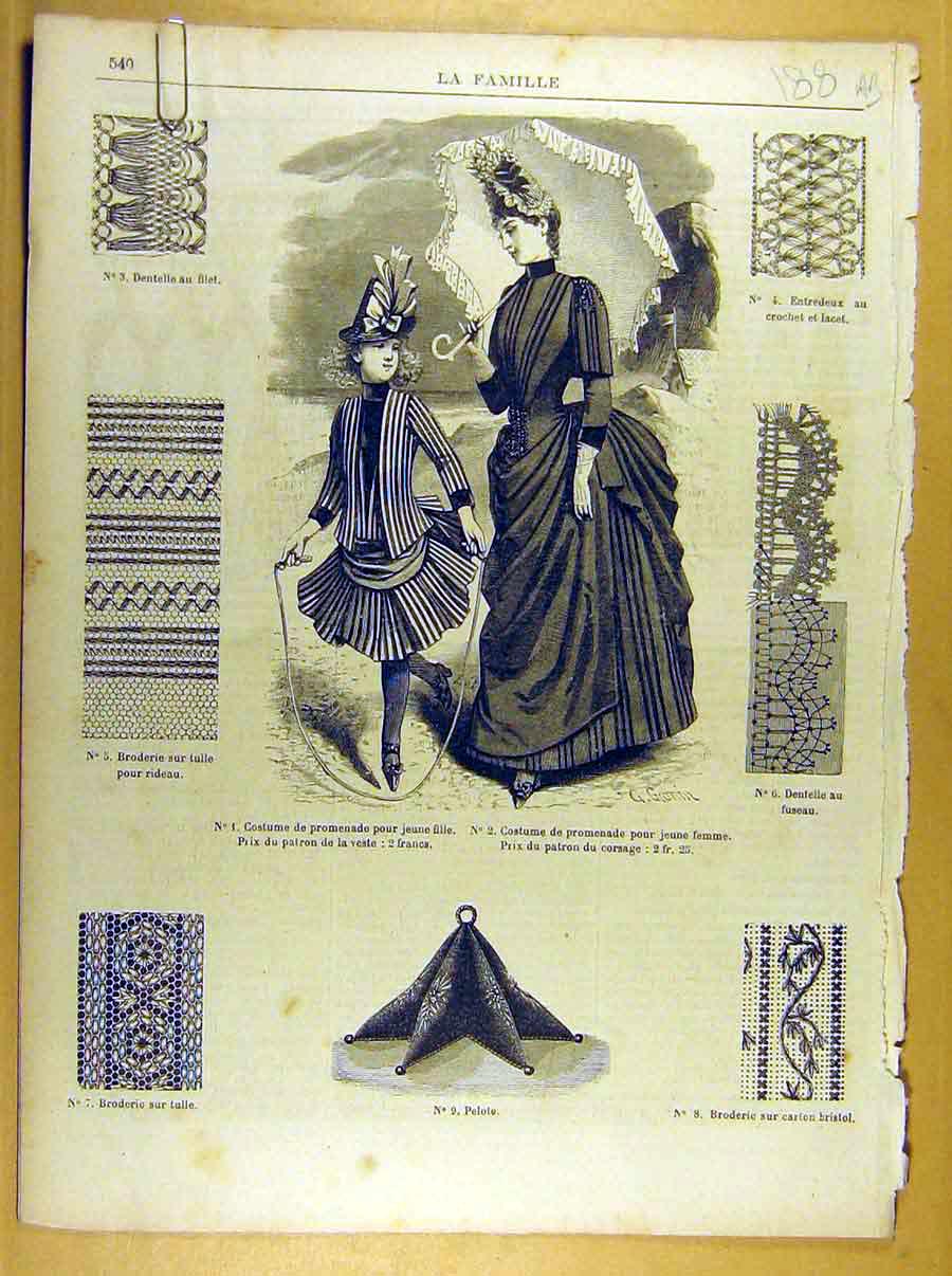 Original Old Antique Print *262 Ladies Fashion French Toilette Fabric Dress Hat