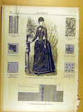 Old Antique Print Ref.263 Ladies Fashion French Toilette Fabric Dress Hat