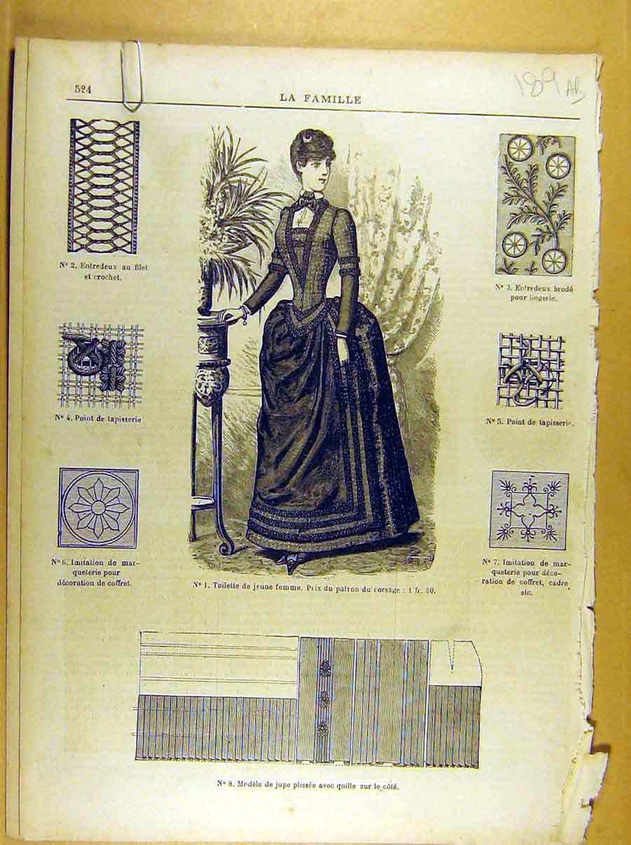 Old Antique Print Ref.263 Ladies Fashion French Toilette Fabric Dress Hat