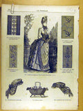 Old Antique Print Ref.264 Ladies Fashion French Toilette Fabric Dress Hat