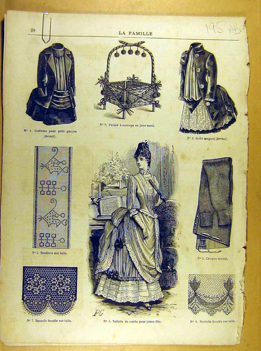 Old Antique Print Ref.267 Ladies Fashion French Toilette Fabric Dress Hat