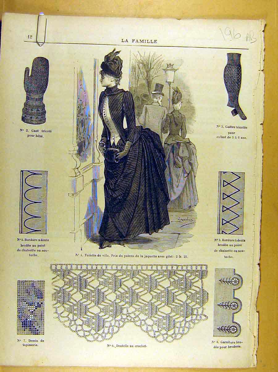 Original Old Antique Print *268 Ladies Fashion French Toilette Fabric Dress Hat
