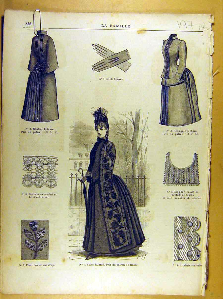 Old Antique Print Ref.269 Ladies Fashion French Toilette Fabric Dress Hat