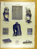 Original Old Antique Print *271 Ladies Fashion French Toilette Fabric Dress Hat