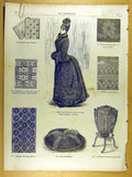 Original Old Antique Print *272 Ladies Fashion French Toilette Fabric Dress Hat
