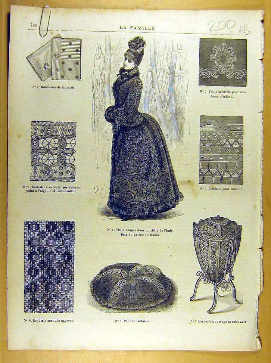 Original Old Antique Print *272 Ladies Fashion French Toilette Fabric Dress Hat