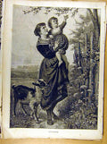 Original Old Antique Print Painting French 1886 Art Convoitise Child Lamb 19th