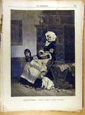 Original Old Antique Print Painting French 1886 Art Amour Maternel Beyschla 19th