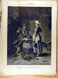 Original Old Antique Print Painting French 1886 Art Le Concert Ziebland 19th