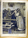 Original Old Antique Print Painting French 1886 Art Joie Grand Pere Milesi 19th