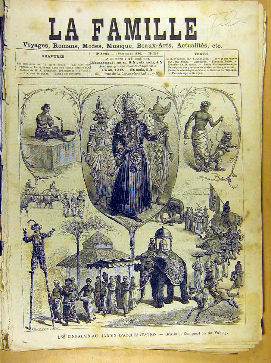 Original Old Antique Print French 1886 Art Cingalais Jardin Acclimation 19th