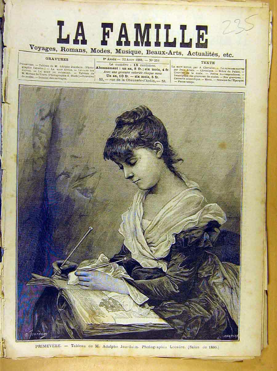 Original Old Antique Print Painting French Fine Art Primevere Jourdaine