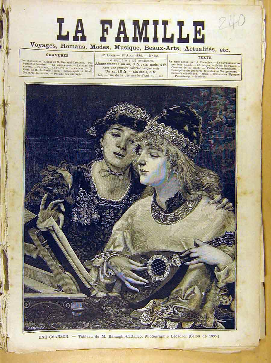 Original Old Antique Print Painting French Fine Art Une Chanson Cattaneo
