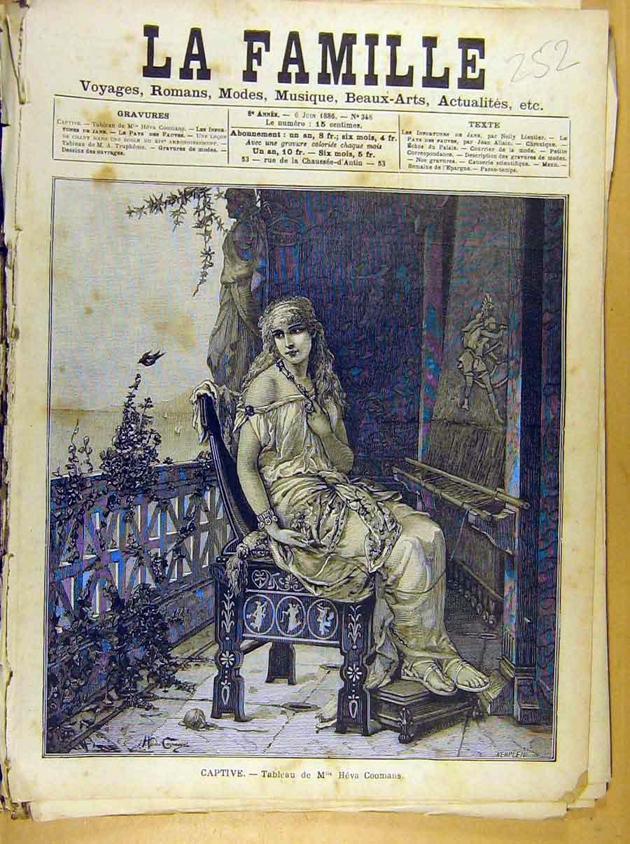 Original Old Antique Print Painting French Fine Art Captive Coomans