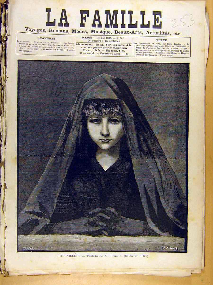 Original Old Antique Print Painting French Fine Art L'Orpheline Henner