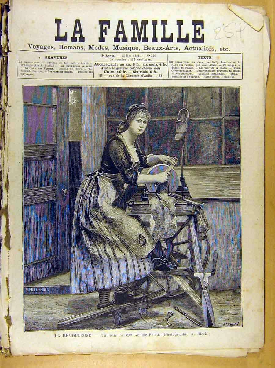 Original Old Antique Print Painting French Fine Art Remouleuse Fould