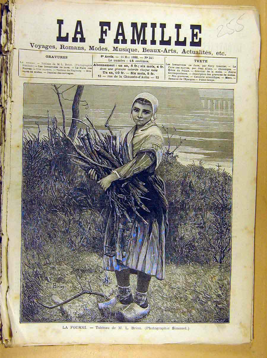 Original Old Antique Print Painting French Fine Art Fourmi Brion Girl