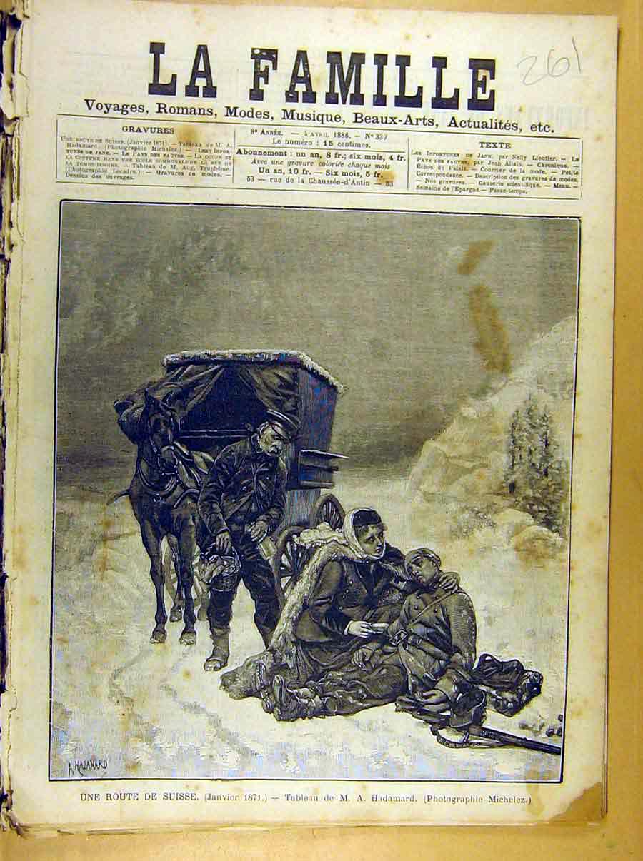 Original Old Antique Print Painting Route Suisse 1871 Hadamard Snow Alps French