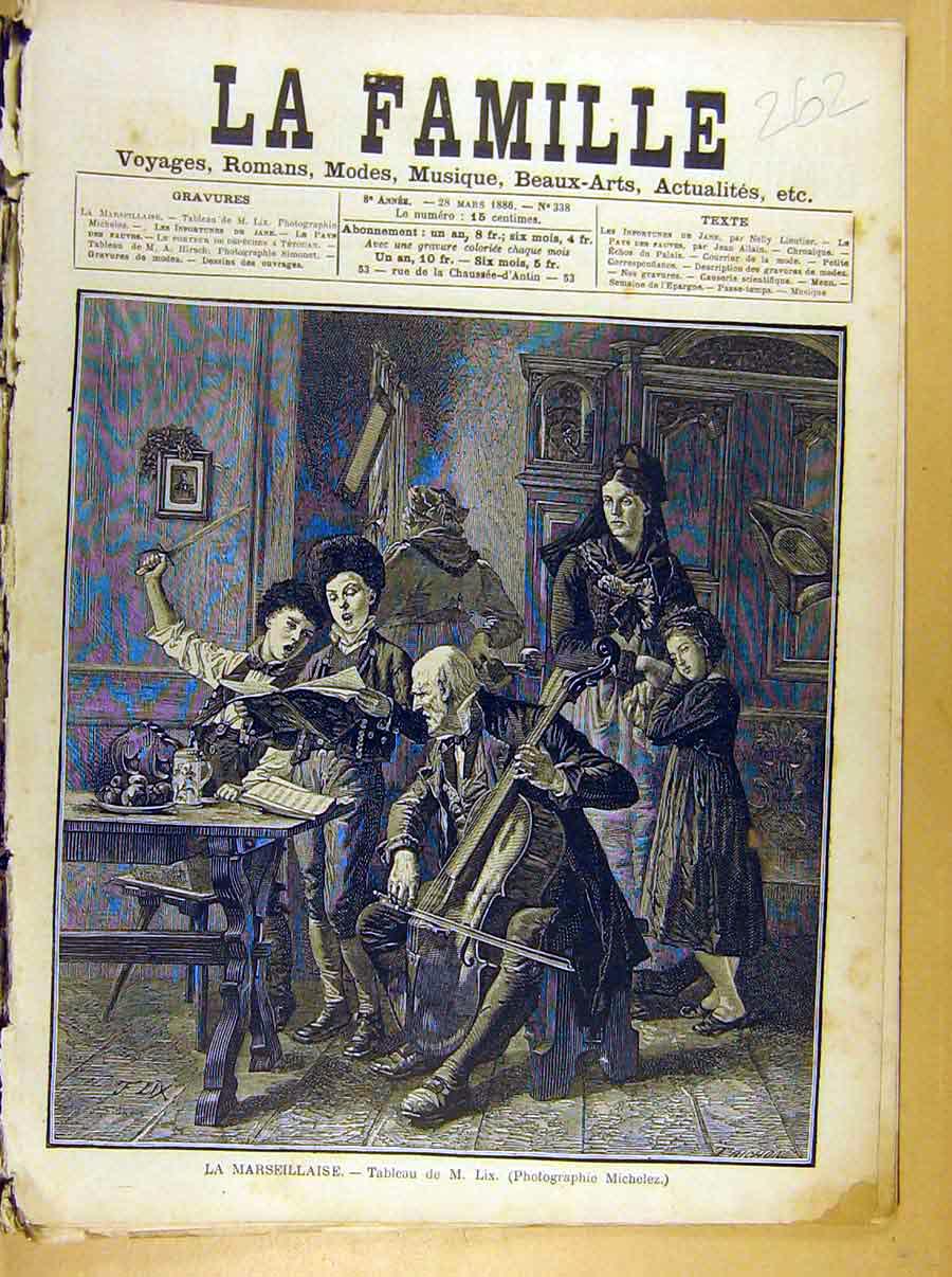 Original Old Antique Print Painting Marseillaise Lix Fine Art French Music