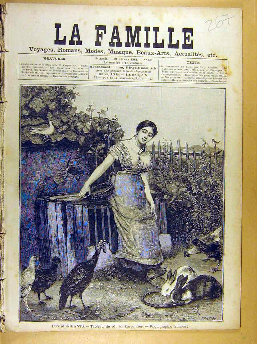 Original Old Antique Print Painting Les Mendiants Carpentier French Farm