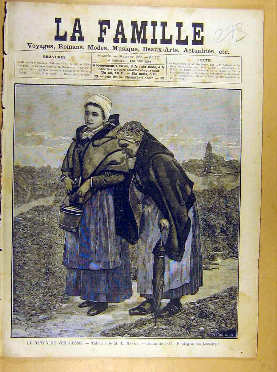 Original Old Antique Print Painting Baton Viellesse Hayon Salon 1885 French 19th