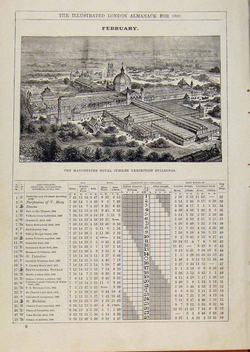 Original Old Antique Print 1889 Manchester Royal Jubilee Exhibition Buildings