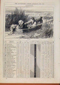 Original Old Antique Print London Almanack August 1878 Boat Fishing Victorian