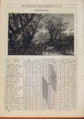 Original Old Antique Print London Almanack November 1879 Steam Through Forest