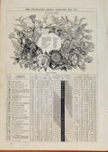 Original Old Antique Print London Almanack August 1866 Wild Flowers Victorian