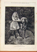 Original Old Antique Print London Almanack 1878 Big Dog He Wont Hurt You & Girl